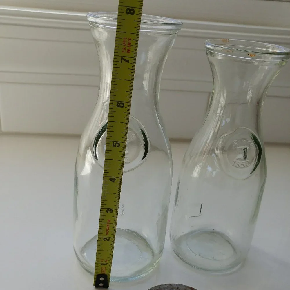 2 Vintage Paul Masson Since 1852 Glass Indented Bottle Wine Carafe Decanter Vase